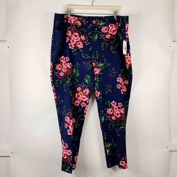 Eloquii Plus Size Katy Ankle Work Pants in Navy and Pink Floral - Picture 1 of 12